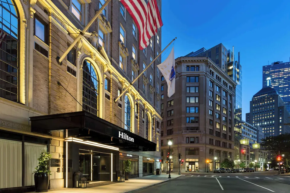 Hilton Boston Park Plaza entrance and facade in Back Bay via Expedia