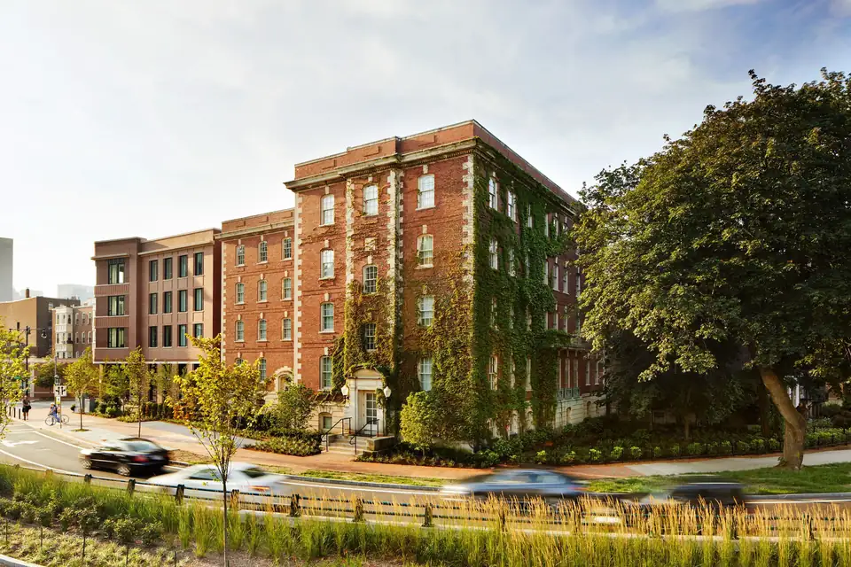 The Whitney Hotel brick buildings in Beacon Hill via Expedia