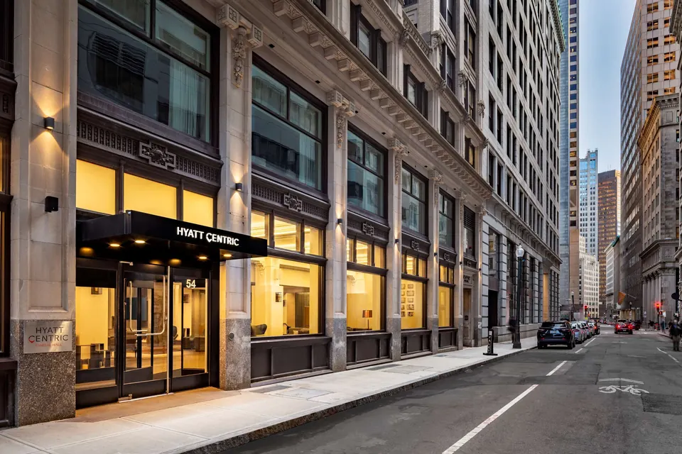 Hyatt Centric Faneuil Hall Boston entrance on Devonshire Street via Expedia