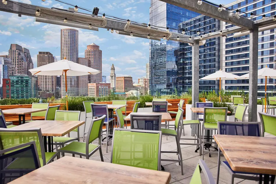 YOTEL Boston rooftop terrace with skyline views via Expedia