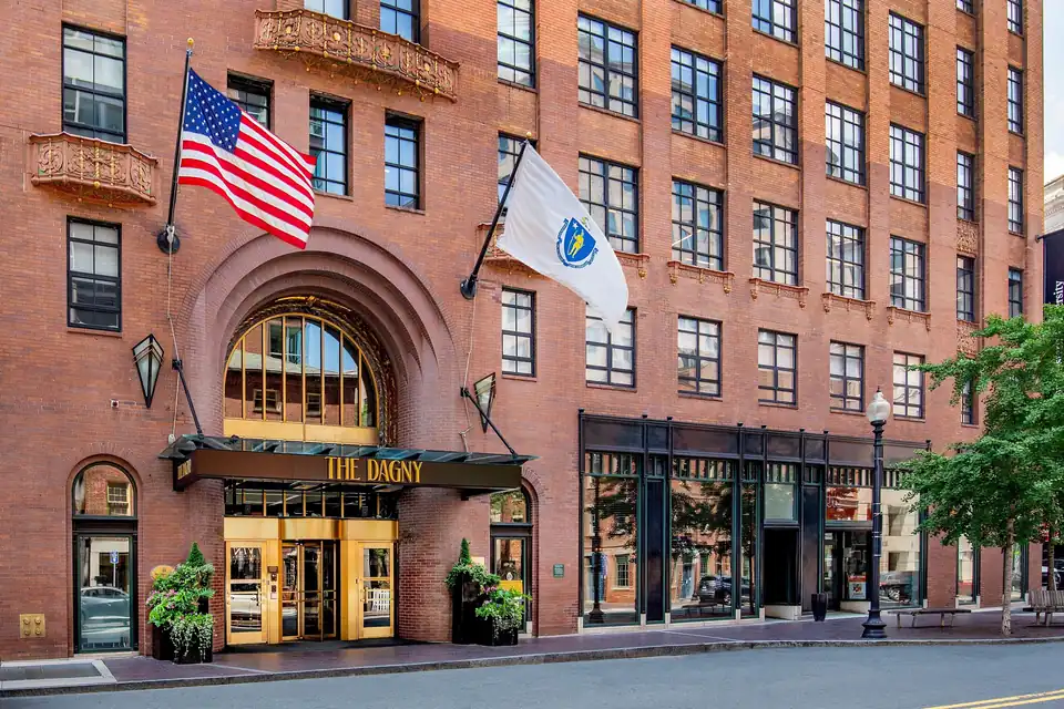 The Dagny Boston brick facade and arched entrance on Broad Street via Expedia